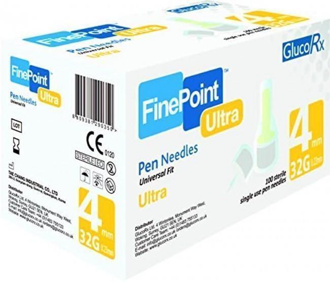 GlucoRx FinePoint Ultra Ins Pen Needles x 100 4mm 32G - GlucoRx EasyMeds Pharmacy