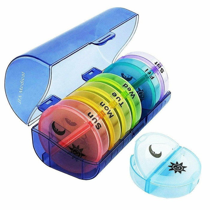 JFA Medical Weekly Cylindrical Pill Box Organiser 14 Compartments - JFA Medical EasyMeds Pharmacy