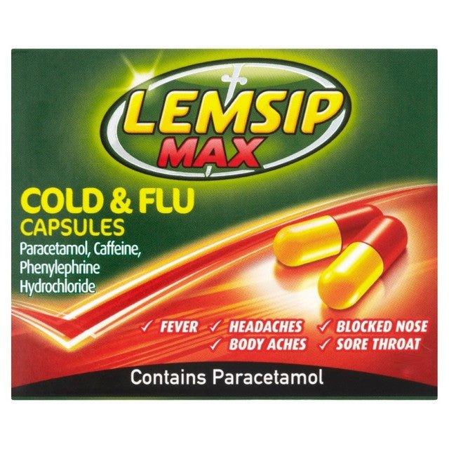 Lemsip Max Cold & Flu Capsules x 8 - Reckitt Benckiser EasyMeds Pharmacy