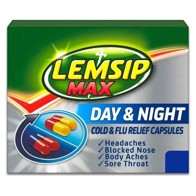 Lemsip Max Day & Night Cold & Flu Relief Capsules x 24 - Reckitt Benckiser EasyMeds Pharmacy