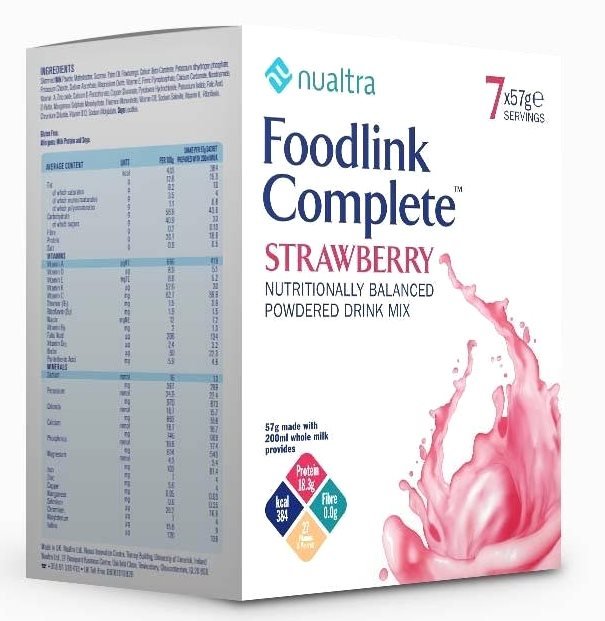 Nualtra Foodlink Complete Powder Strawberry (with Fibre) (7 x 63g) - Nualtra EasyMeds Pharmacy