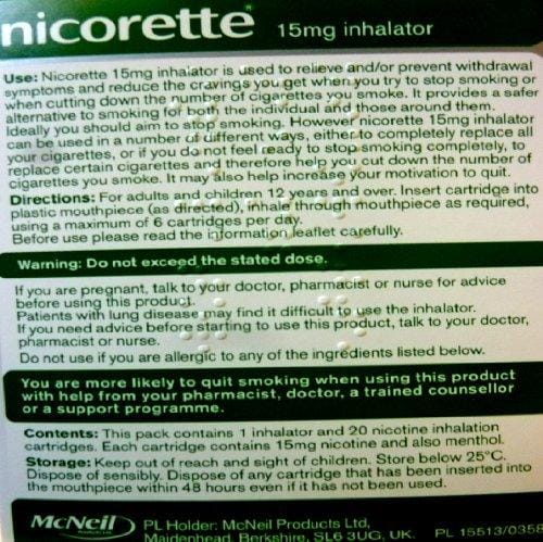Pack of 3 x Nicorette 15mg Inhalator 20 Cartridges - Nicorette EasyMeds Pharmacy