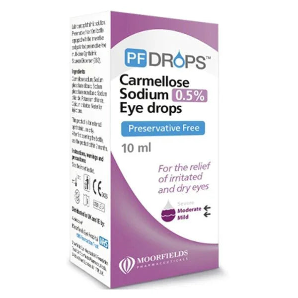 PF Drops Carmellose Sodium 0.5% Preservative Free Eye Drops - 10ml - Moorfields EasyMeds Pharmacy