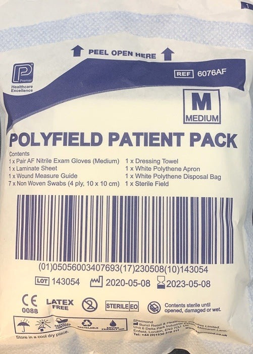 Premier Polyfield Patient Dressing Pack with Nitrile Gloves - 20 Packs S/M/L - Shermond EasyMeds Pharmacy
