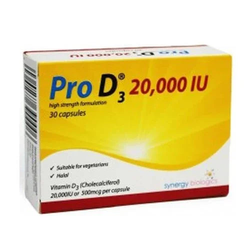 Pro D3 Vitamin D3 20000IU Capsules x 30 (Halal/Vegetarian Approved) - Synergy Biologics EasyMeds Pharmacy