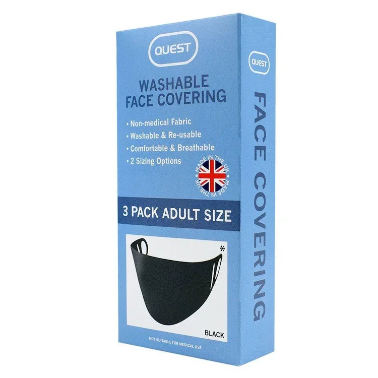 Quest Washable/Reuseable Face Covering Pack of 3 Black - Quest EasyMeds Pharmacy
