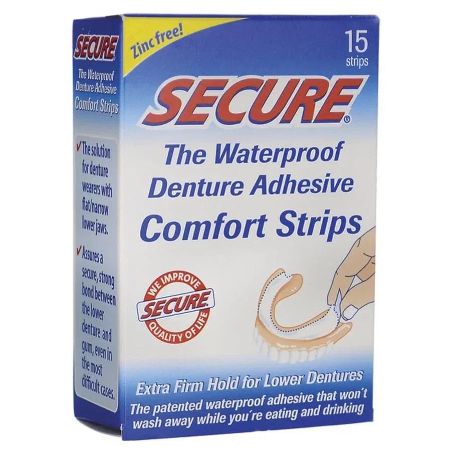 Secure Denture Adhesive Strips | 5 packs of 15 Strips - Secure EasyMeds Pharmacy