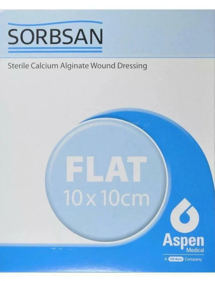 Sorbsan Flat Dressings 10cm x 10cm x 10 - Alginate Gel, Wounds, Ulcers, Diabetic - Sorbsan EasyMeds Pharmacy