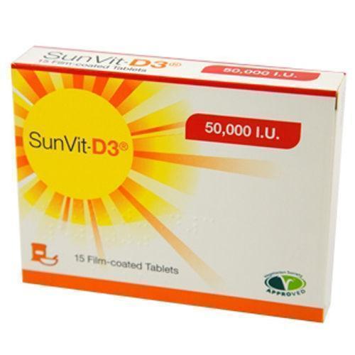 SunVit-D3 Vitamin 50000IU Film Coated Tablets x 15 - Vegetarian/Halal Approved -   SunVit EasyMeds Pharmacy