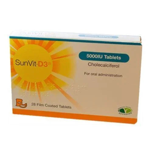 SunVit-D3 Vitamin 5000IU Film Coated Tablets x 28 | Colecalciferol - SunVit EasyMeds Pharmacy