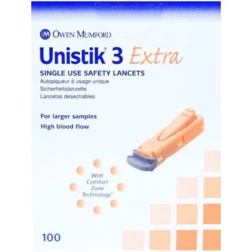 Unistik 3 Extra Single Use Safety Lancets x100 - Unistik EasyMeds Pharmacy