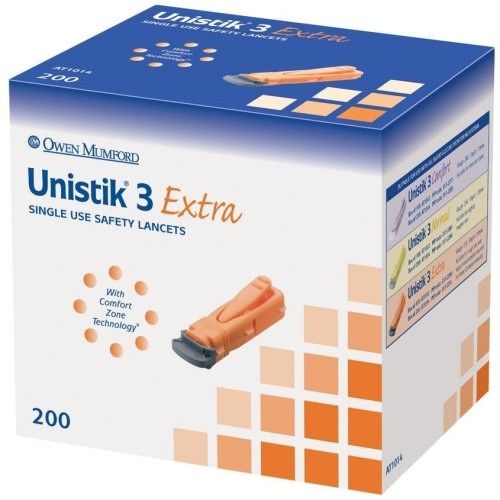 Unistik 3 Extra Single Use Safety Lancets x200 - Unistik EasyMeds Pharmacy