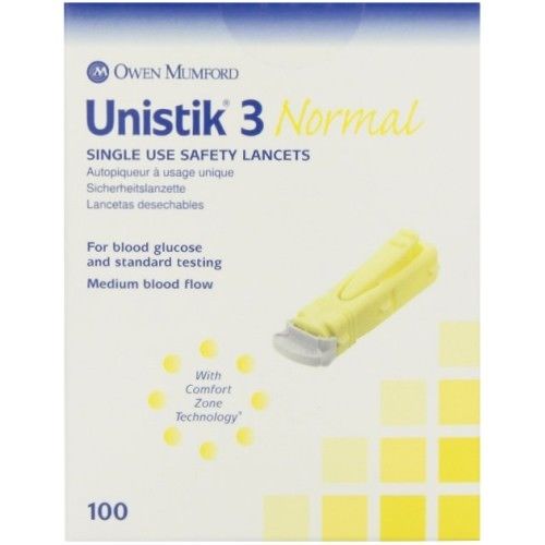 Unistik 3 Normal Single Use Safety Lancets x100 - Unistik EasyMeds Pharmacy