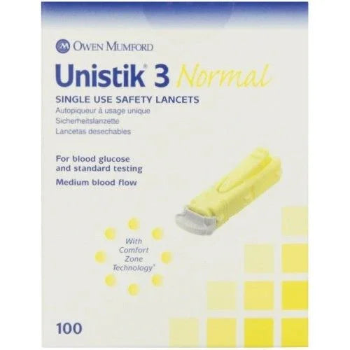 Unistik 3 Normal Single Use Safety Lancets x100 - Unistik EasyMeds Pharmacy