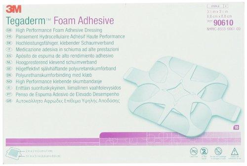 3M Tegaderm Foam Adhesive Dressing, 8.8cm x 8.8cm, Pack of 10 2972222