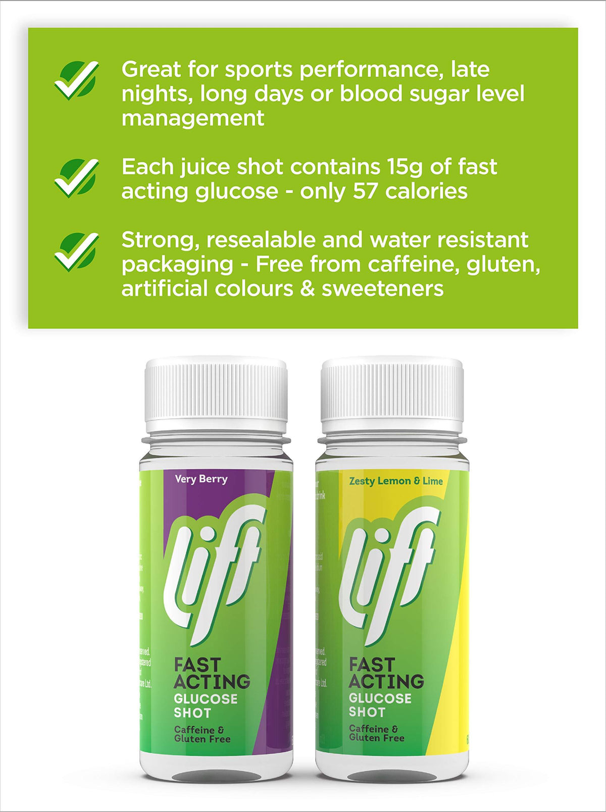 Lift | Fast-Acting Glucose Energy Juice Shots | Lemon & Lime | 12 Pack of 60 ml 3399797 20.38 Q0