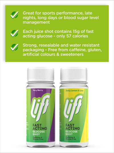 Lift | Fast-Acting Glucose Energy Juice Shots | Lemon & Lime | 12 Pack of 60 ml
