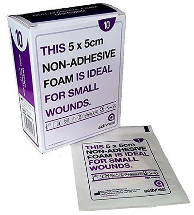 Activheal Non-Adhesive Foam Wound Dressings 5cm x 5cm, Pack of 10
