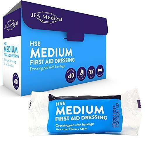 JFA Medical HSE Sterile First Aid Wound Dressing Pad with Bandage 12cm x 12cm