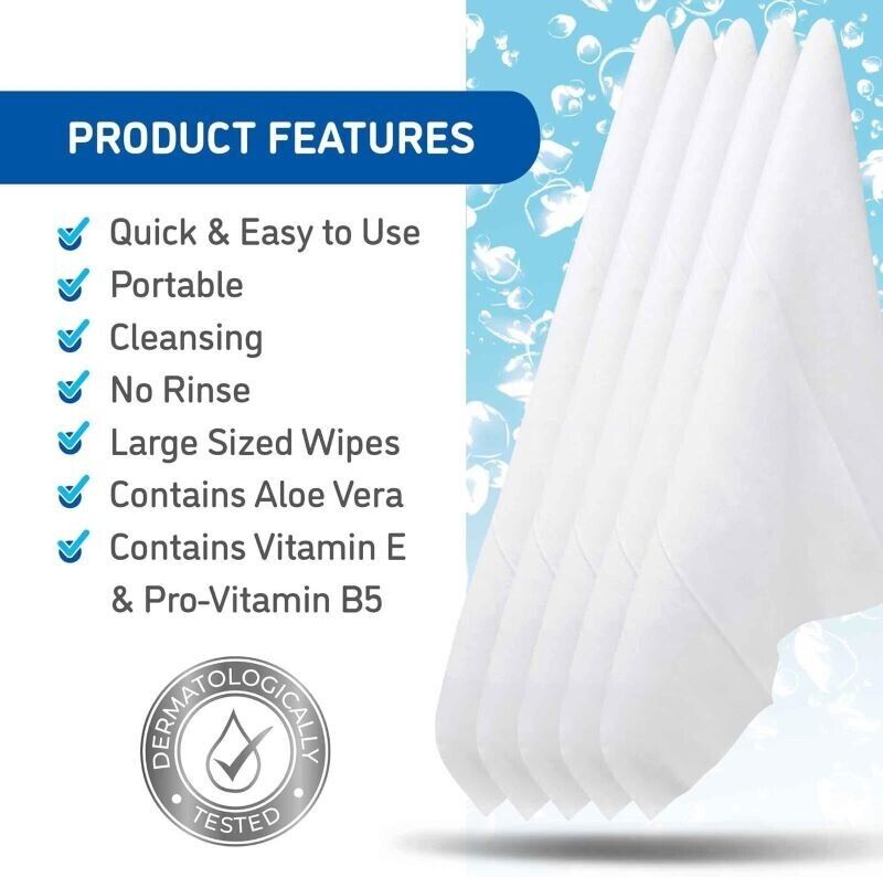 Luxura Shower Body Wipes x60 Bed in Bath No Rinse Bathing & Cleansing Wet Wipes