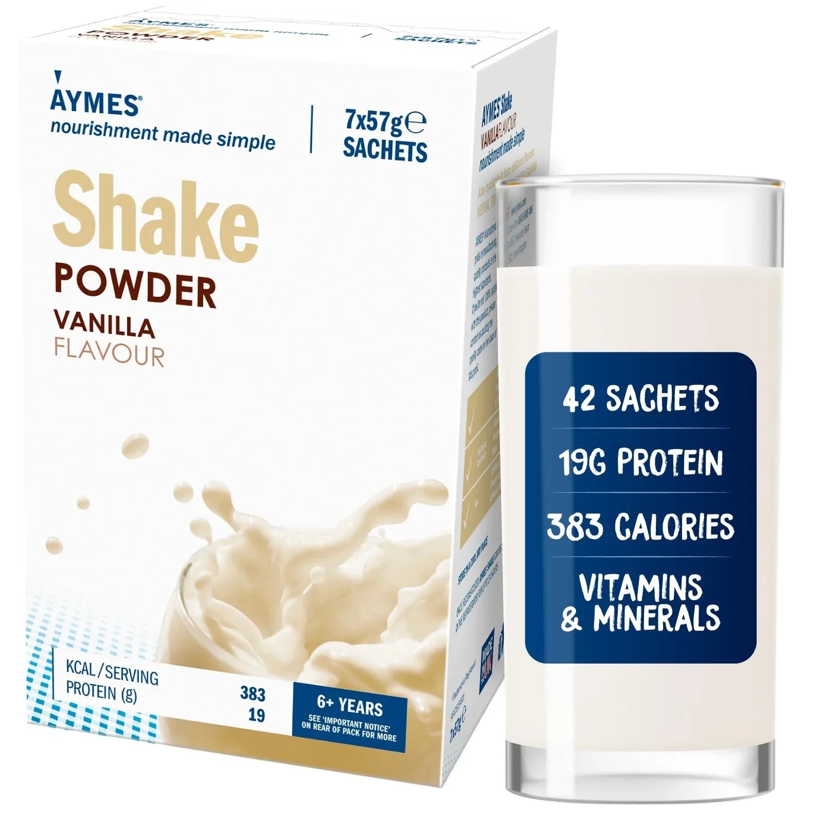 AYMES Shake | Vanilla | 6 x 7 x 57g Sachets | A High-protein Oral Nutr ...