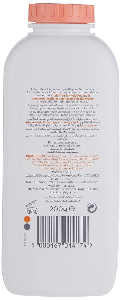 Femfresh Lightly Fragranced Absorbent Body Powder For Intimate Hygiene 200g