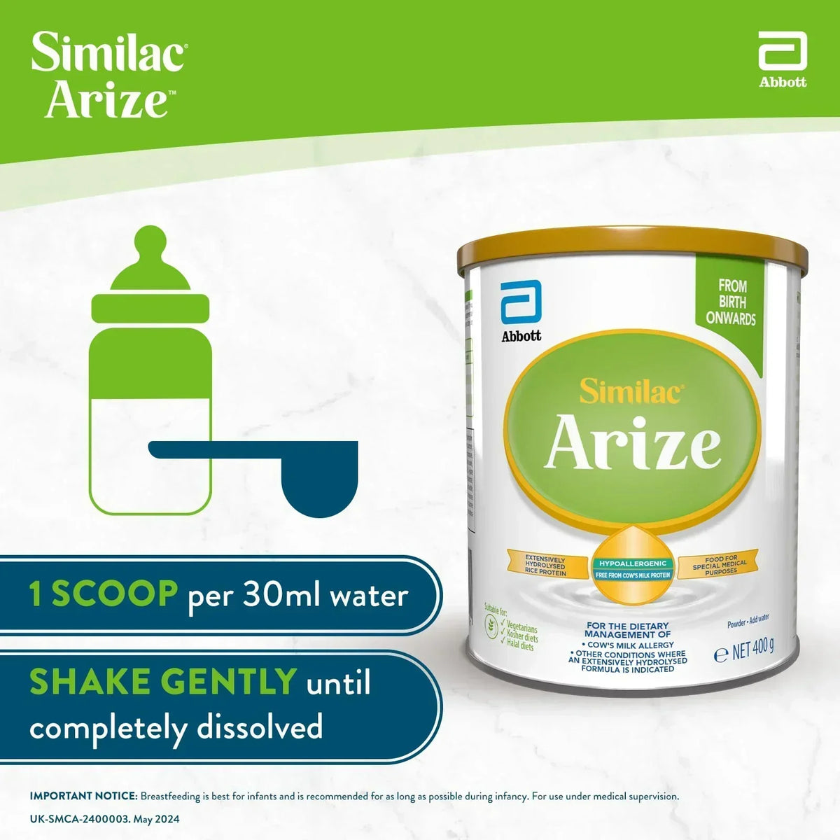 Similac Arize Cows Milk Protein-free Infant Formula 400g – EasyMeds ...
