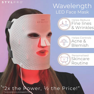 STYPRO Wavelength LED Face Mask - Multi-Mode Skincare with Red, Blue, Near-Infrared Light for Wrinkles, Blemishes - Flexible, Rechargeable, User-Friendly, Designed in UK, Professional-Grade