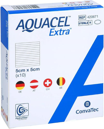 Aquacel Extra Hydrofiber Dressing 5cm x 5cm x10 (Ulcers, Post-Op, Burns)