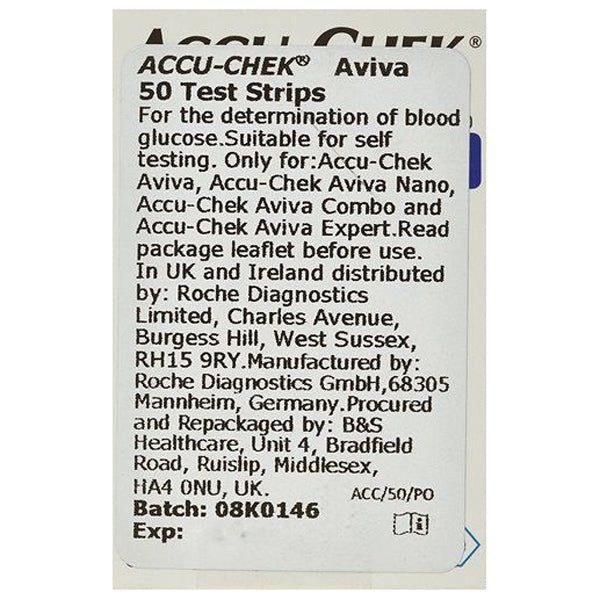 Accu-Chek Aviva Glucose Test Strips x 50 -   Roche Diabetes Care EasyMeds Pharmacy