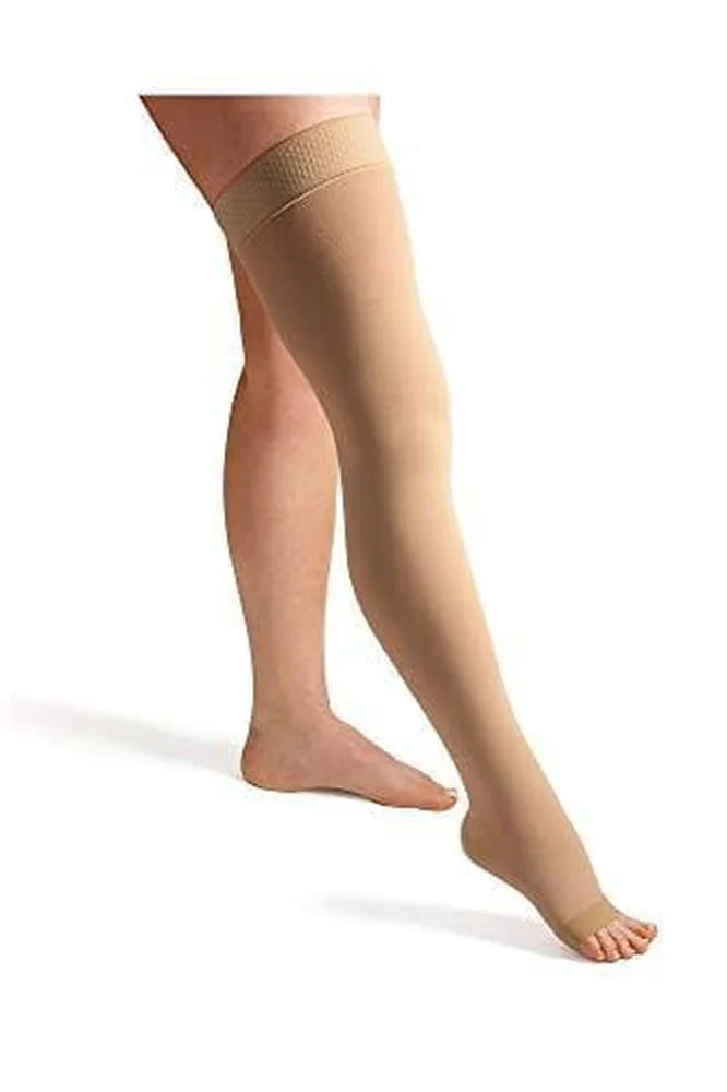 Single Leg Compression Stocking ActiLymph CL2 Thigh Length Compression Stockings Sand XL Open Toe ...