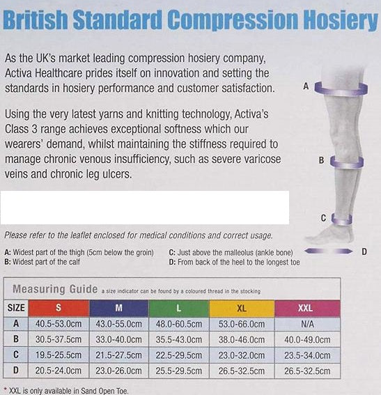 Activa Class 3 Below Knee Compression Support Stockings Open Toe 25-35mmHg