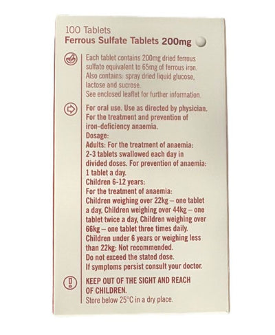 ALMUS Ferrous Sulphate 200mg Iron Tablets Pack of 100