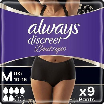 Always Discreet Boutique, Incontinence Underwear Black Medium x9 -   Always EasyMeds Pharmacy