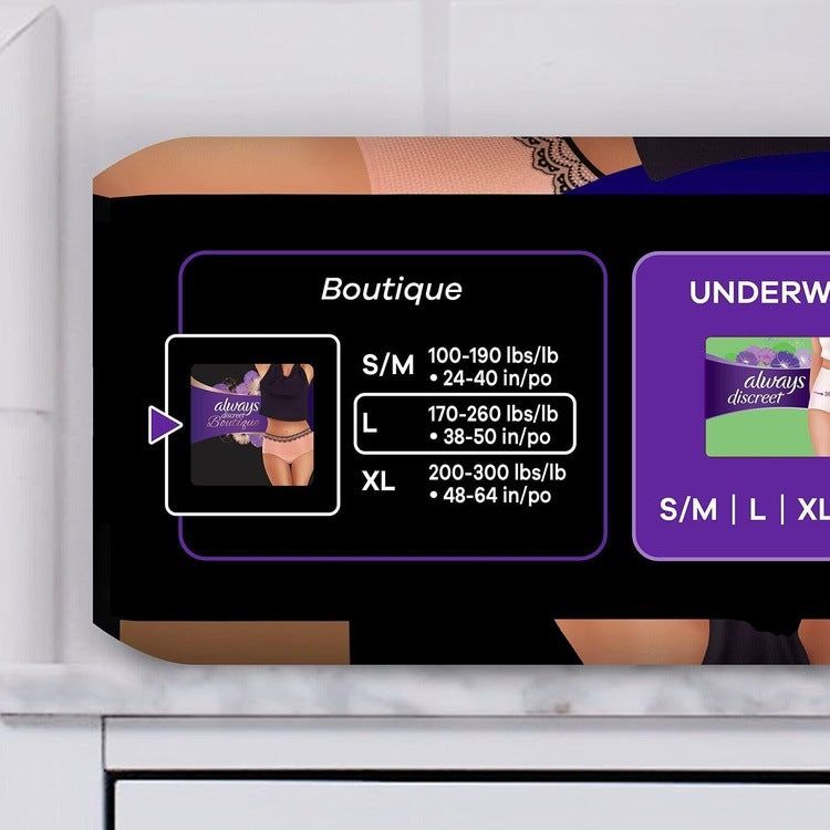 Always Discreet Boutique, Incontinence Underwear Black Medium x9 x3 Packs -   Always EasyMeds Pharmacy