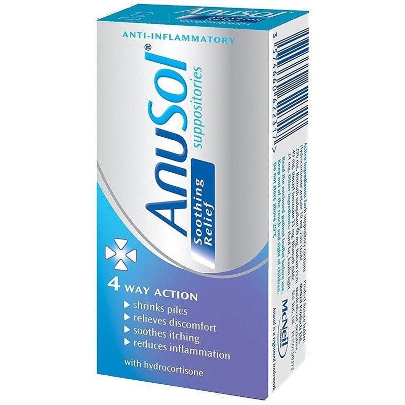 Anusol Suppositories Soothing Relief 4 Way Action Swelling Itch Irritation x 12 -   Anusol EasyMeds Pharmacy