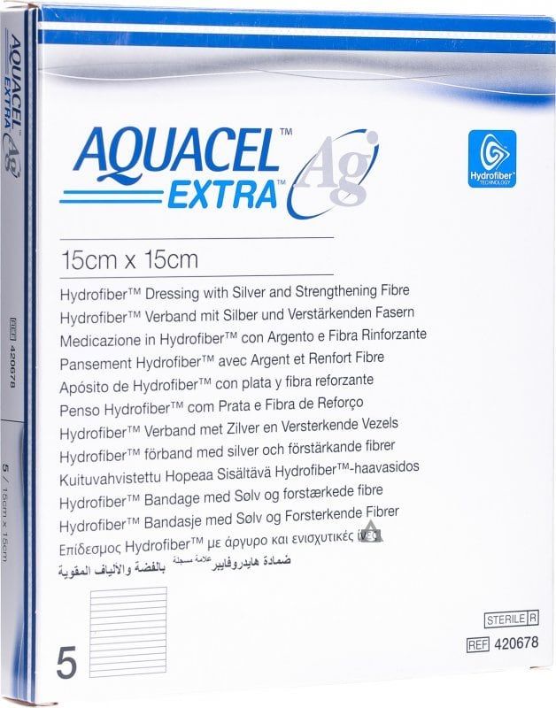 Aquacel AG Extra Silver Hydrofiber Wound Dressing 15cm x 15cm x 10 -   Convatec EasyMeds Pharmacy