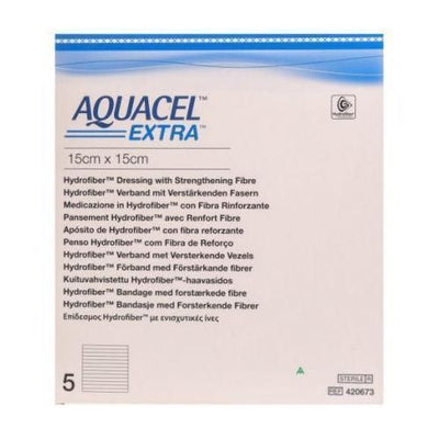 Aquacel Extra Hydrofiber Dressing 15cm x 15cm x 5 (Ulcers, Post-Op, Burns) -   Convatec EasyMeds Pharmacy