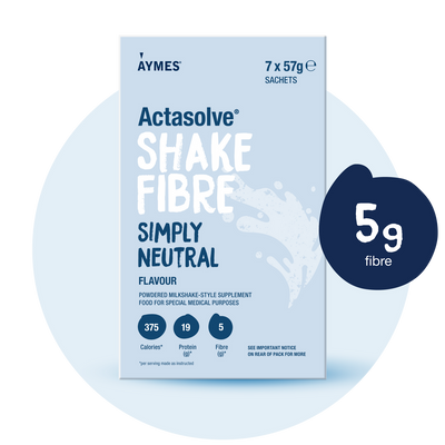 AYMES Shake Fibre Simply Neutral high protein nutrition shake powder 7x57g sachets on white background