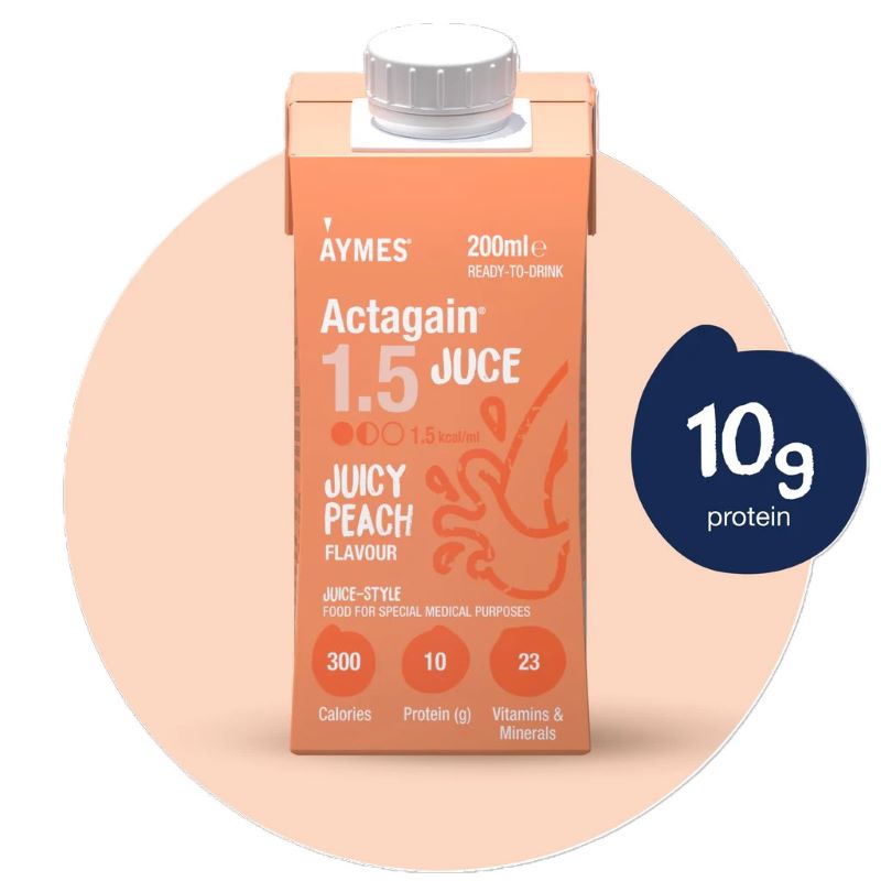 Aymes Actagain Juce | Juice-Style Nutritional Drink | Juicy Peach | 24 x 200ml