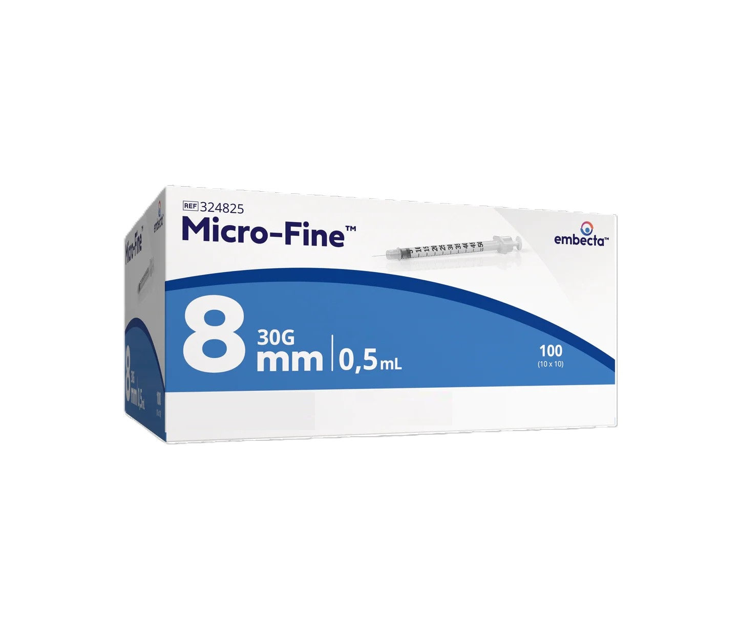 Box of embecta Micro-Fine needles on a white background