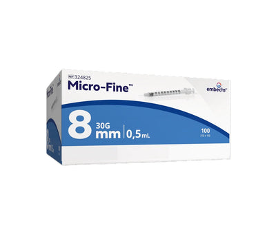 Box of embecta Micro-Fine needles on a white background