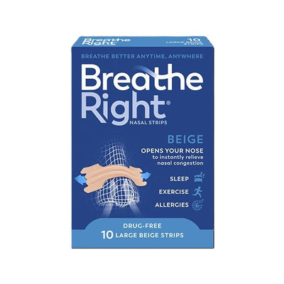 Breathe Right Nasal Strips, Relieves Nasal Congestion, Beige, Large 10 x 6