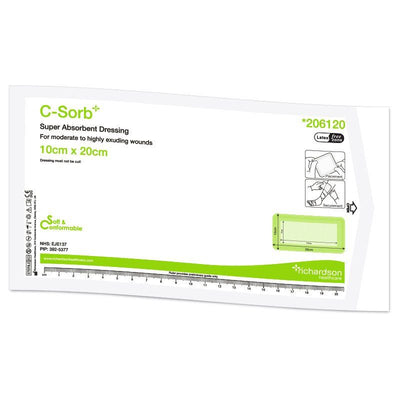 C-Sorb 206120 Super Absorbent Exudate Management Dressing 10cm x 20cm x 20 -   Richardsons Healthcare EasyMeds Pharmacy