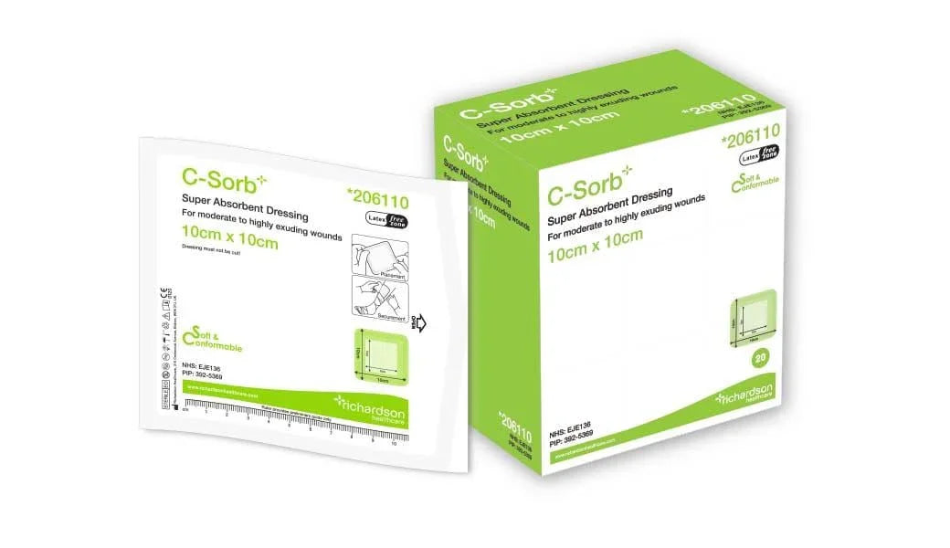 C-Sorb Super Absorbent Exudate Management Dressing 10cm x 10cm x 20 ...