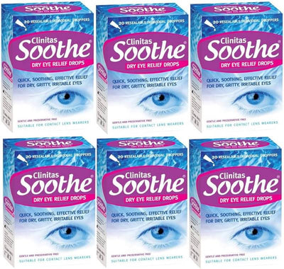 6 x Clinitas Soothe Dry Eye Relief Lubricant Eye Drops 20 x 0.5 ml vials