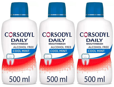 Corsodyl Daily Care Alcohol Free Cool Mint Mouth Wash 500ml - Pack of 3