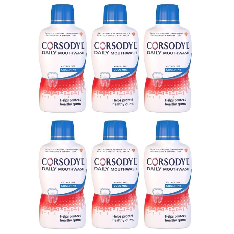 Corsodyl Daily Care Alcohol Free Cool Mint Mouth Wash 500ml - Pack of 6