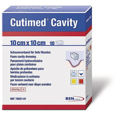 Cutimed Cavity Dressings 10cm x 10cm x 10 | Sterile Foam Absorbent Conformable