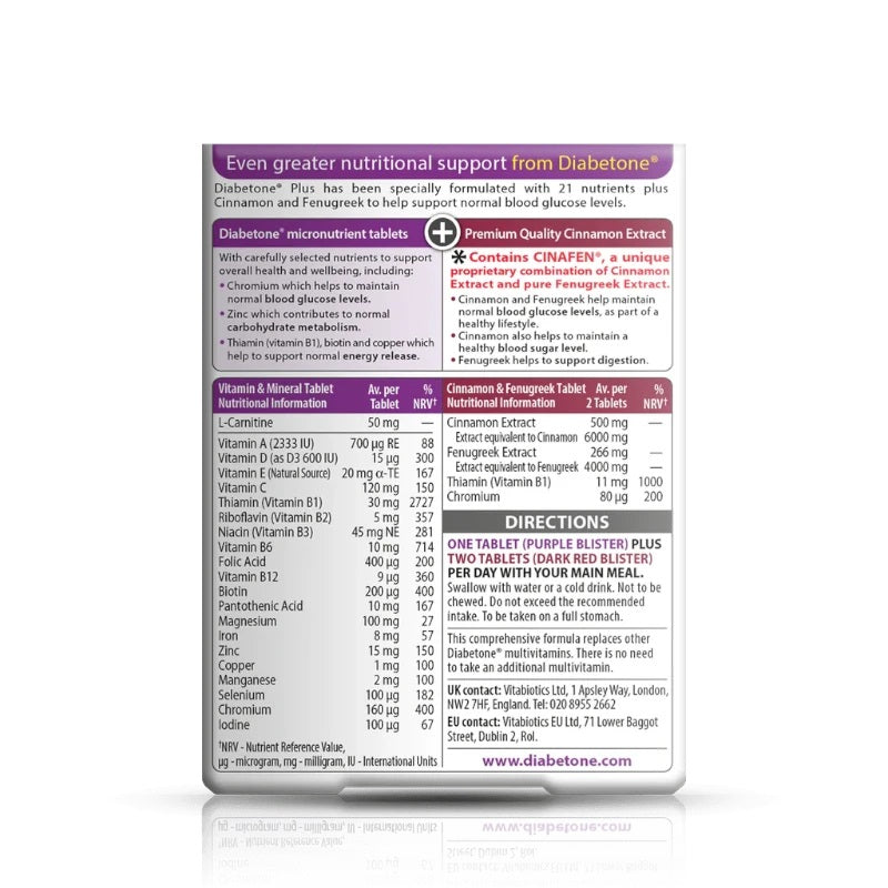 Vitabiotics Diabetone Plus with Cinafen Tablets x 84